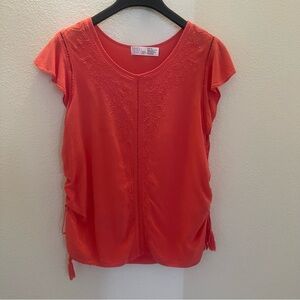 Embroidered Orange V-neck Blouse Size Medium